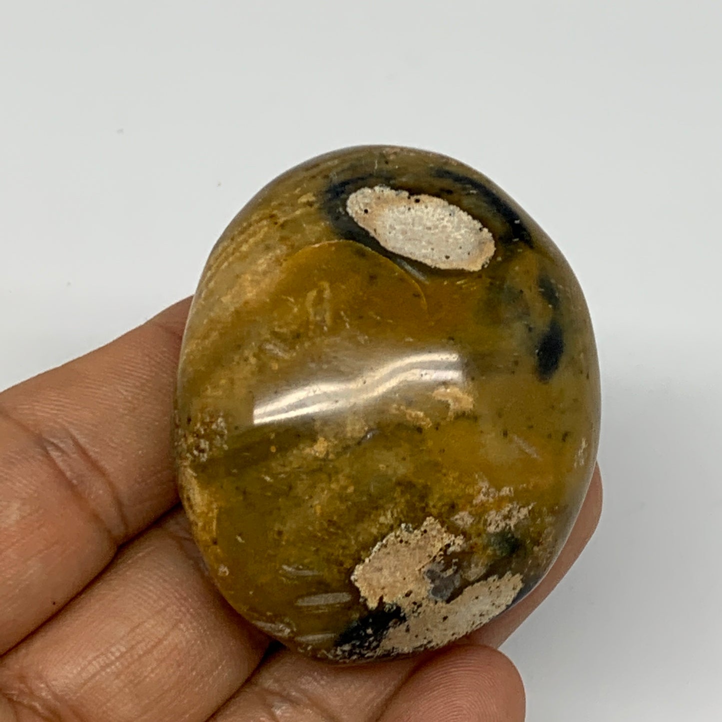75g, 2.1"x1.7"x1", Yellow Ocean Jasper Palm-Stone Decor @Madagascar, B18173