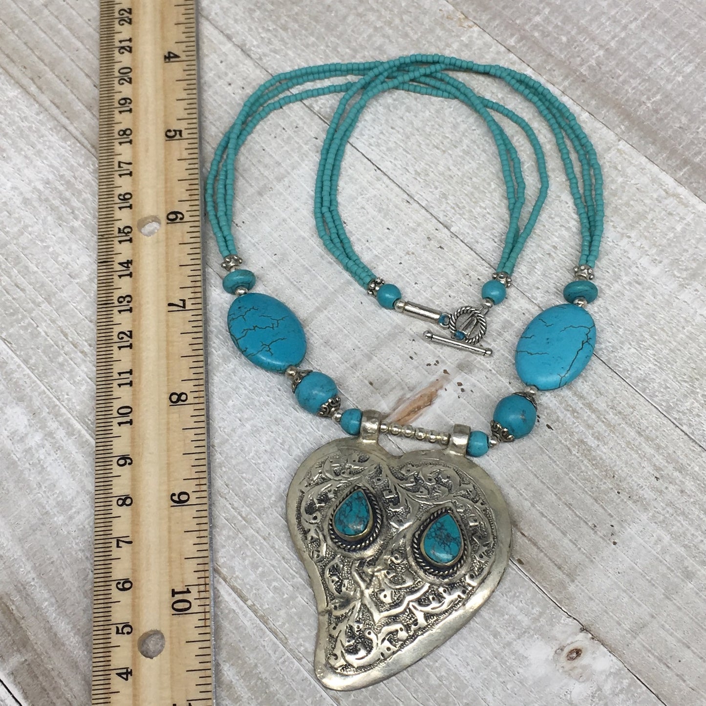 1pc,Turkmen Necklace Pendant Statement Tribal Turquoise Inlay Beaded,20-21",BN08
