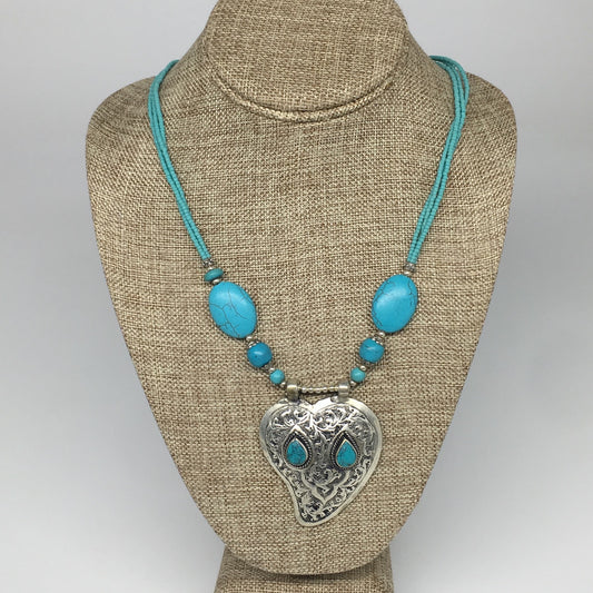 1pc,Turkmen Necklace Pendant Statement Tribal Turquoise Inlay Beaded,20-21",BN09