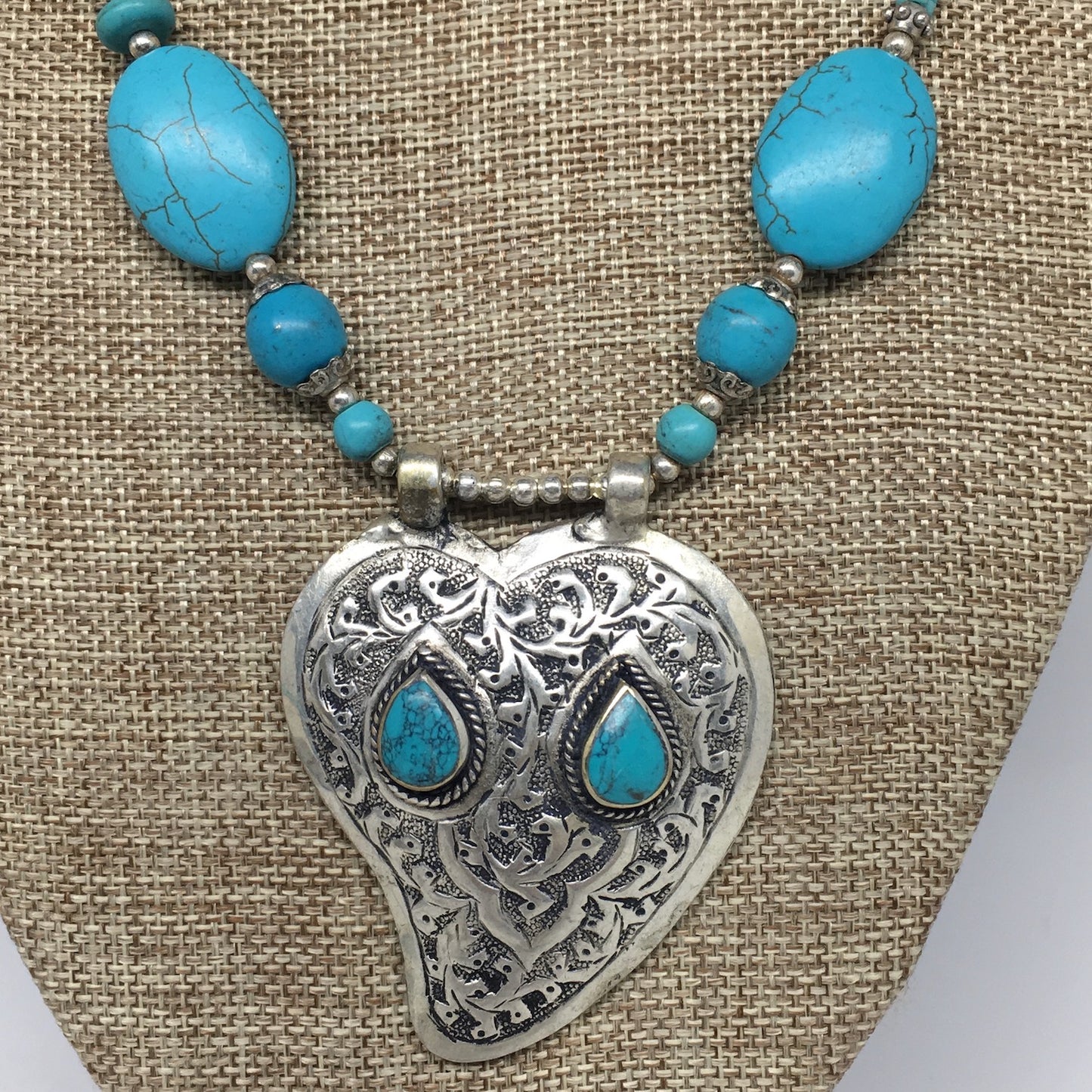 1pc,Turkmen Necklace Pendant Statement Tribal Turquoise Inlay Beaded,20-21",BN09