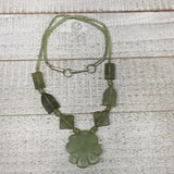 1pc,2mm-30mm, Green Serpentine Flower Carved Beaded Necklace,16"-18",NPH335