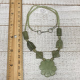 1pc,2mm-30mm, Green Serpentine Flower Carved Beaded Necklace,16"-18",NPH335