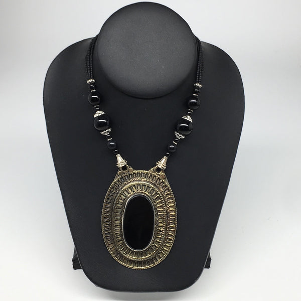Turkmen Necklace Antique Afghan Tribal Black Onyx Pendant Beaded Necklace VS115