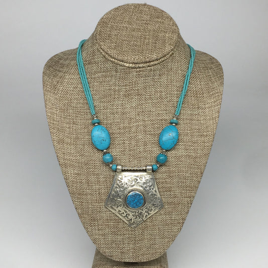 1pc,Turkmen Necklace Pendant Statement Tribal Turquoise Inlay Beaded,20-21",BN12