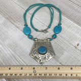 1pc,Turkmen Necklace Pendant Statement Tribal Turquoise Inlay Beaded,20-21",BN12