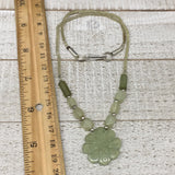 13g,2mm-26mm, Green Serpentine Flower Carved Beaded Necklace,16"-18",NPH339