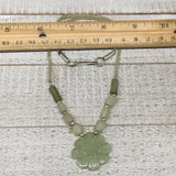 13g,2mm-26mm, Green Serpentine Flower Carved Beaded Necklace,16"-18",NPH339