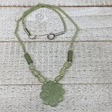 12.2g,2mm-26mm, Green Serpentine Flower Carved Beaded Necklace,16"-18",NPH340