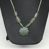 18.6g,2mm-27mm, Green Serpentine Flower Carved Beaded Necklace,16"-18",NPH341