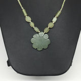 15g,2mm-30mm, Green Serpentine Flower Carved Beaded Necklace,16"-18",NPH343