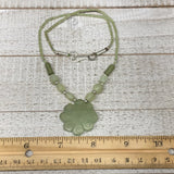 15g,2mm-30mm, Green Serpentine Flower Carved Beaded Necklace,16"-18",NPH343