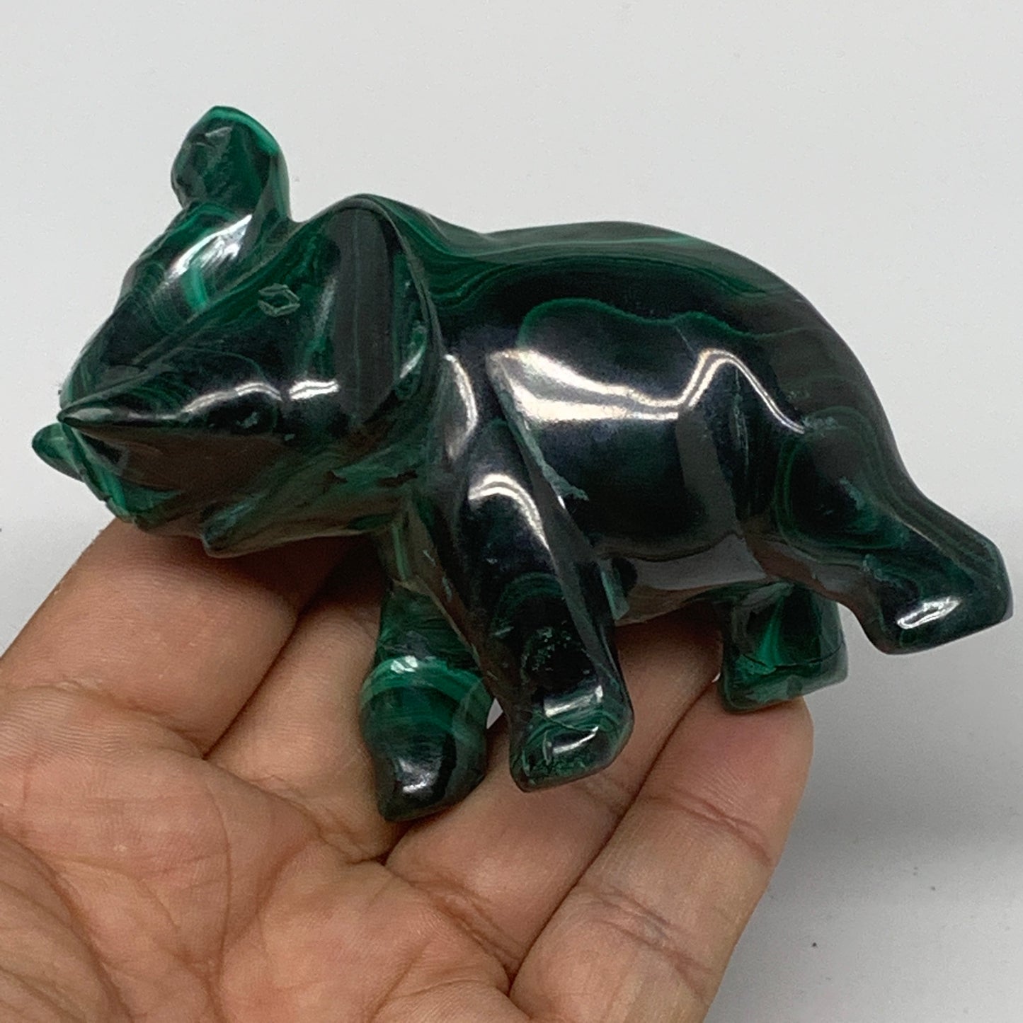 213.1g, 3.7"x1.4"x2.8" Natural Solid Malachite Elephant Figurine @Congo, B7262