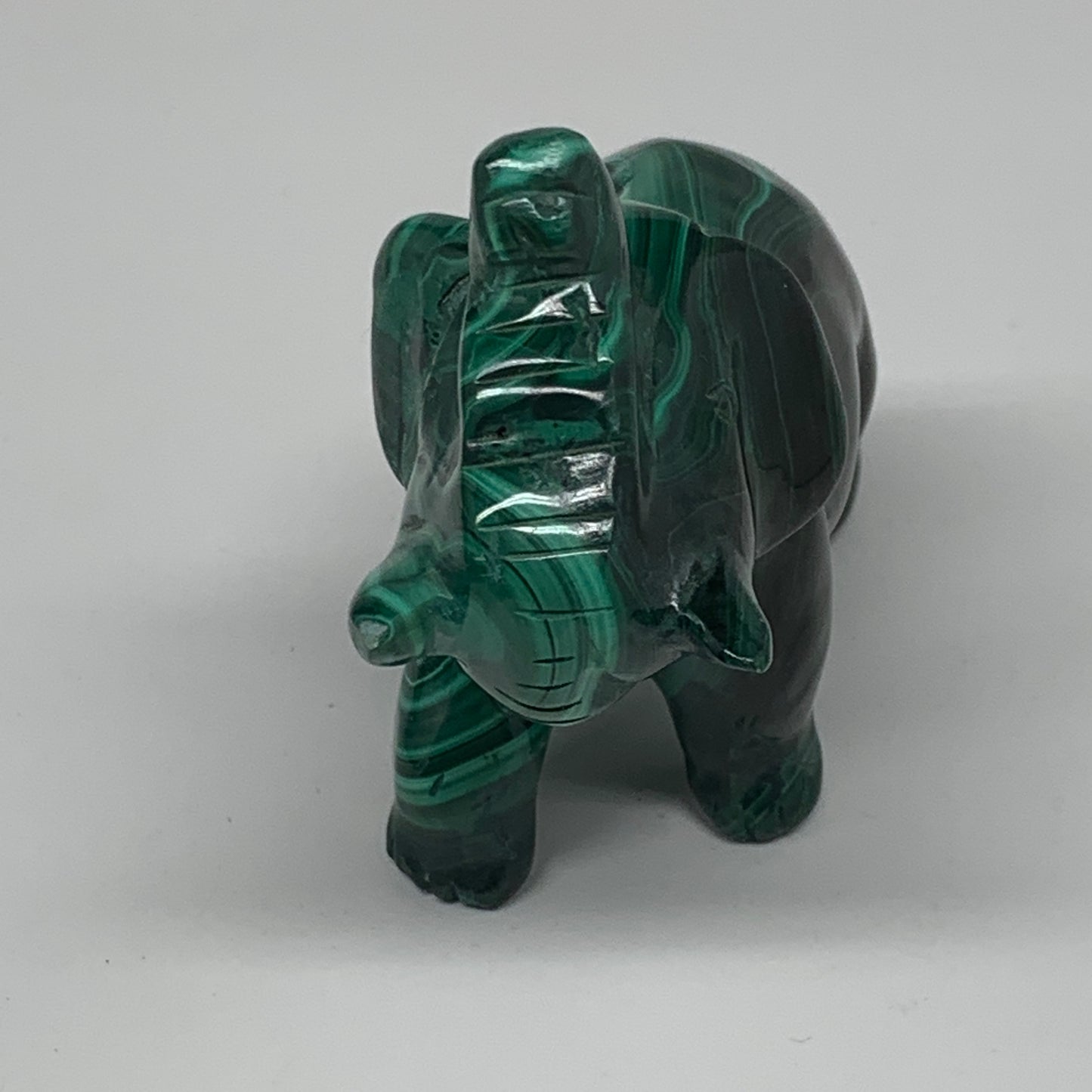 213.1g, 3.7"x1.4"x2.8" Natural Solid Malachite Elephant Figurine @Congo, B7262