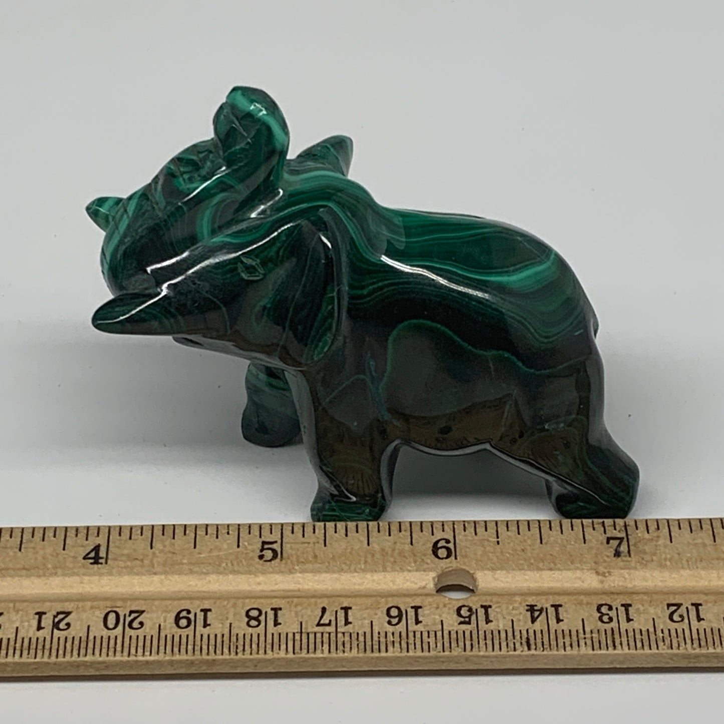213.1g, 3.7"x1.4"x2.8" Natural Solid Malachite Elephant Figurine @Congo, B7262