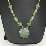 1pc,2mm-30mm, Green Serpentine Flower Carved Beaded Necklace,16"-18",NPH346