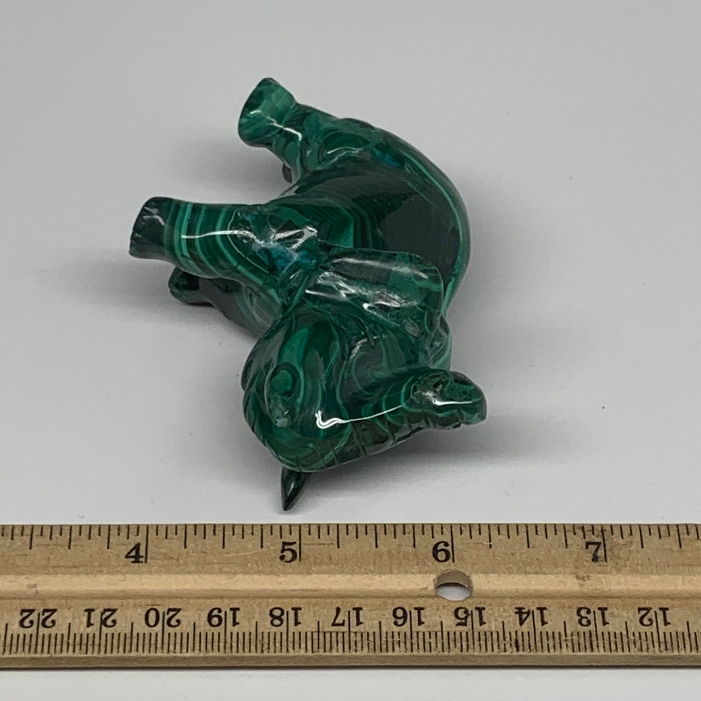213.1g, 3.7"x1.4"x2.8" Natural Solid Malachite Elephant Figurine @Congo, B7262