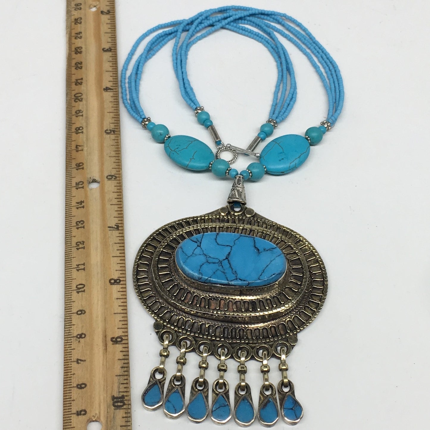 Turkmen Necklace Antique Afghan Tribal Turquoise Inlay Beaded ATS Necklace VS94