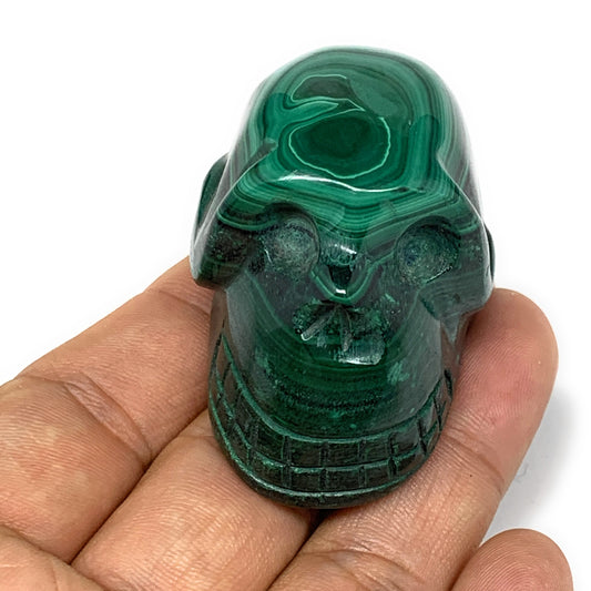 123.3g, 2"x1.3"x1.3", Natural Solid Malachite Skull From Congo, B7136
