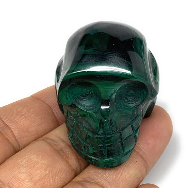 97.2g, 1.7"x1.3"x1.3", Natural Solid Malachite Skull From Congo, B7137