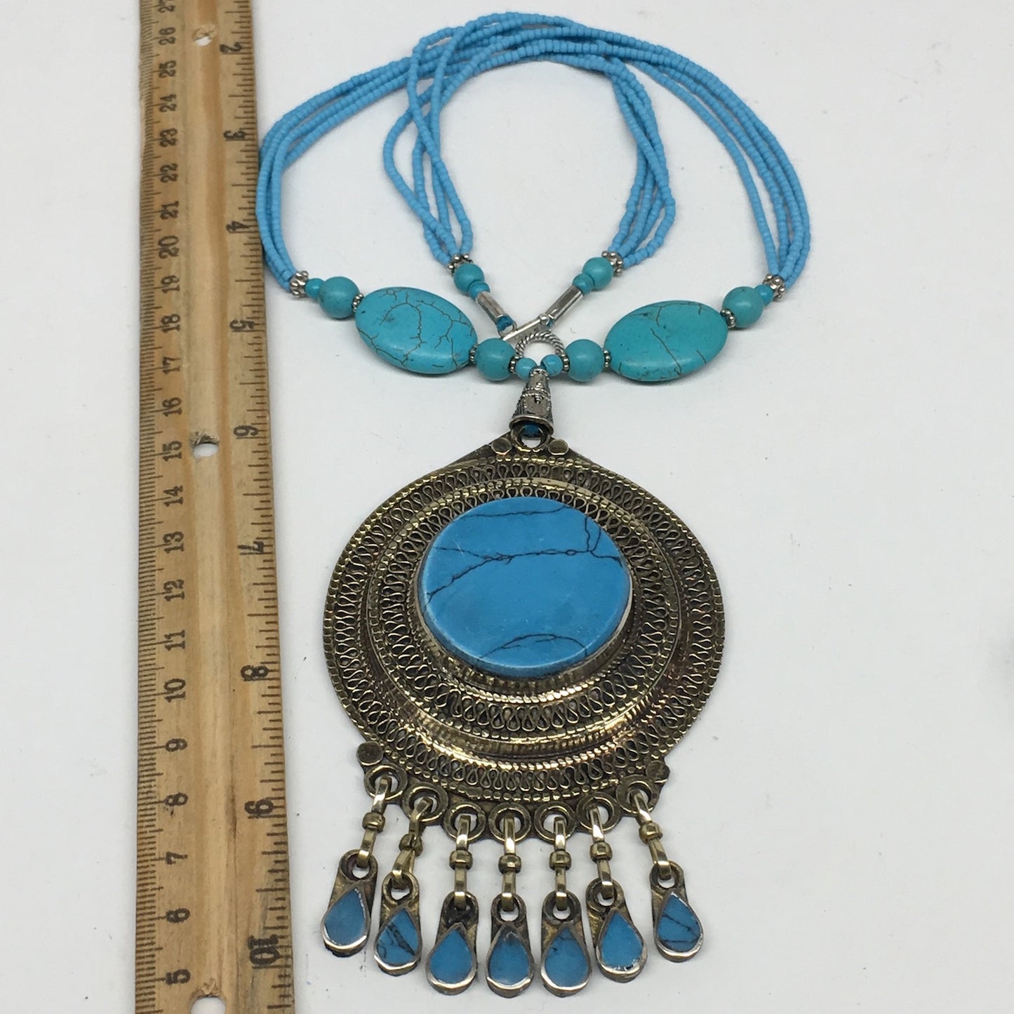 Turkmen Necklace Antique Afghan Tribal Turquoise Inlay Beaded ATS Necklace VS95