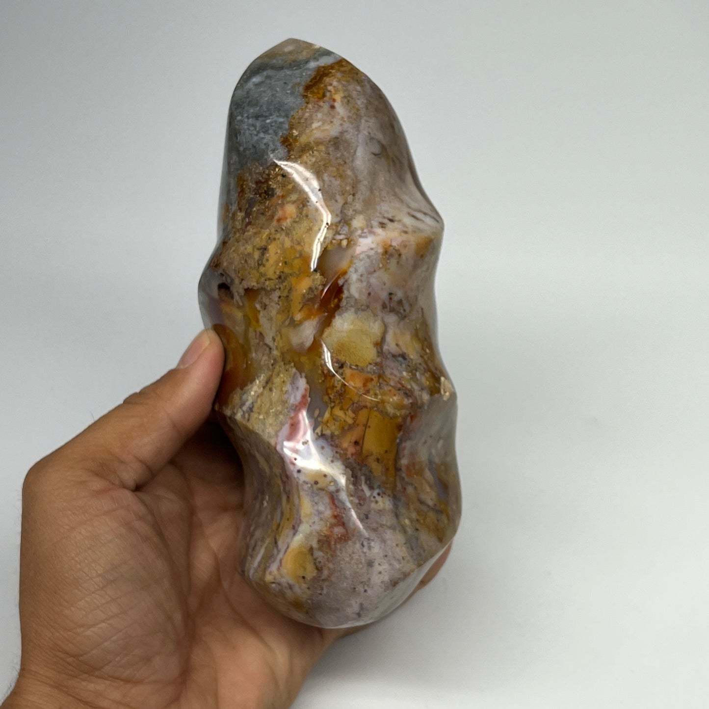 880g, 6"x3.1"x2.4", Natural Ocean Jasper Flame Gemstones Reiki Tool, B19595