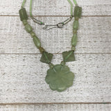 1pc,2mm-30mm, Green Serpentine Flower Carved Beaded Necklace,16"-18",NPH347
