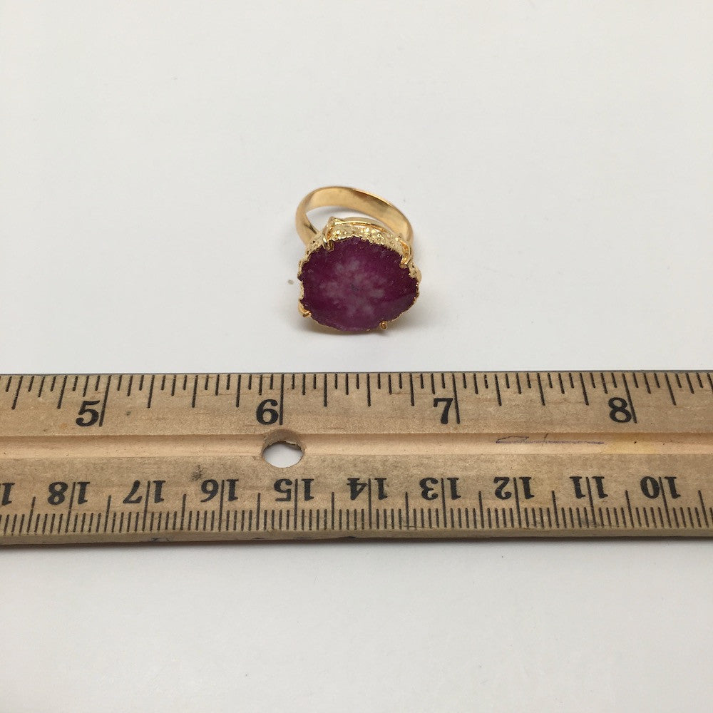 31 cts Agate Druzy Geode Electroplate Gold Plated Ring size:7.5 @India,D466 - watangem.com