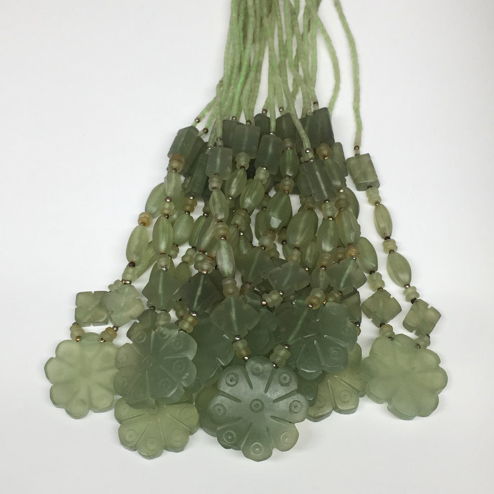 1pc,2mm-30mm, Green Serpentine Flower Carved Beaded Necklace,16"-18",NPH347