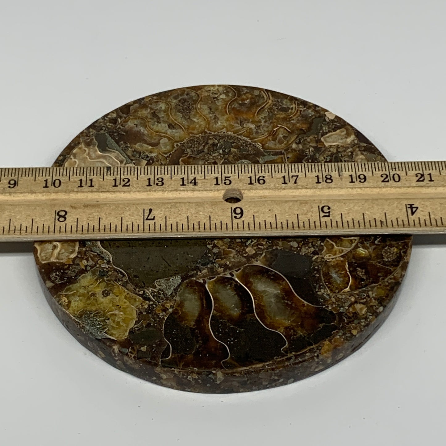 219.8g, 4.4"x0.4", Ammonite coaster fossils made round disc @Madagascar, B15032