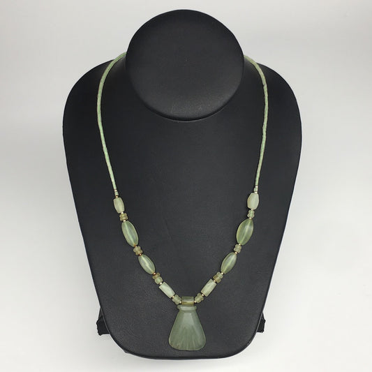 1pc,2mm-42mm, Green Serpentine Flower Carved Beaded Necklace,16"-18",NPH348