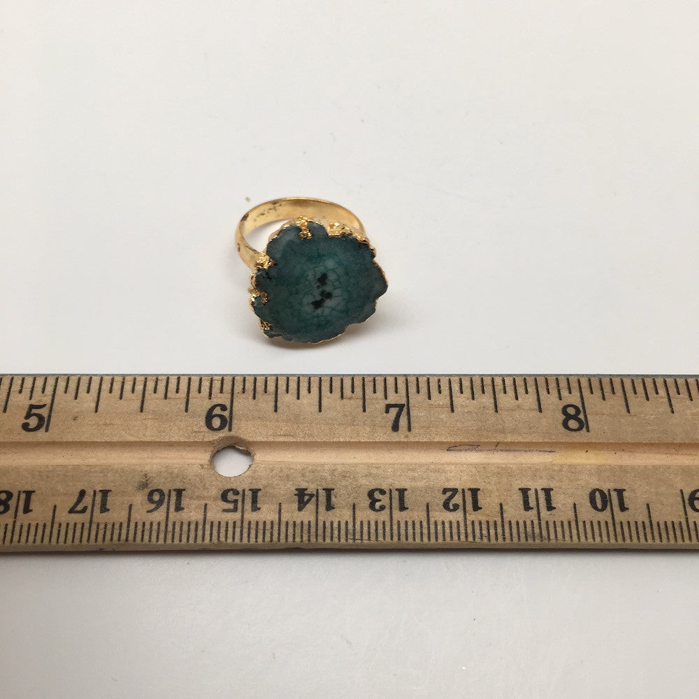 32.5 cts Agate Druzy Geode Electroplate Gold Plated Ring size:8.5, @India,D464 - watangem.com