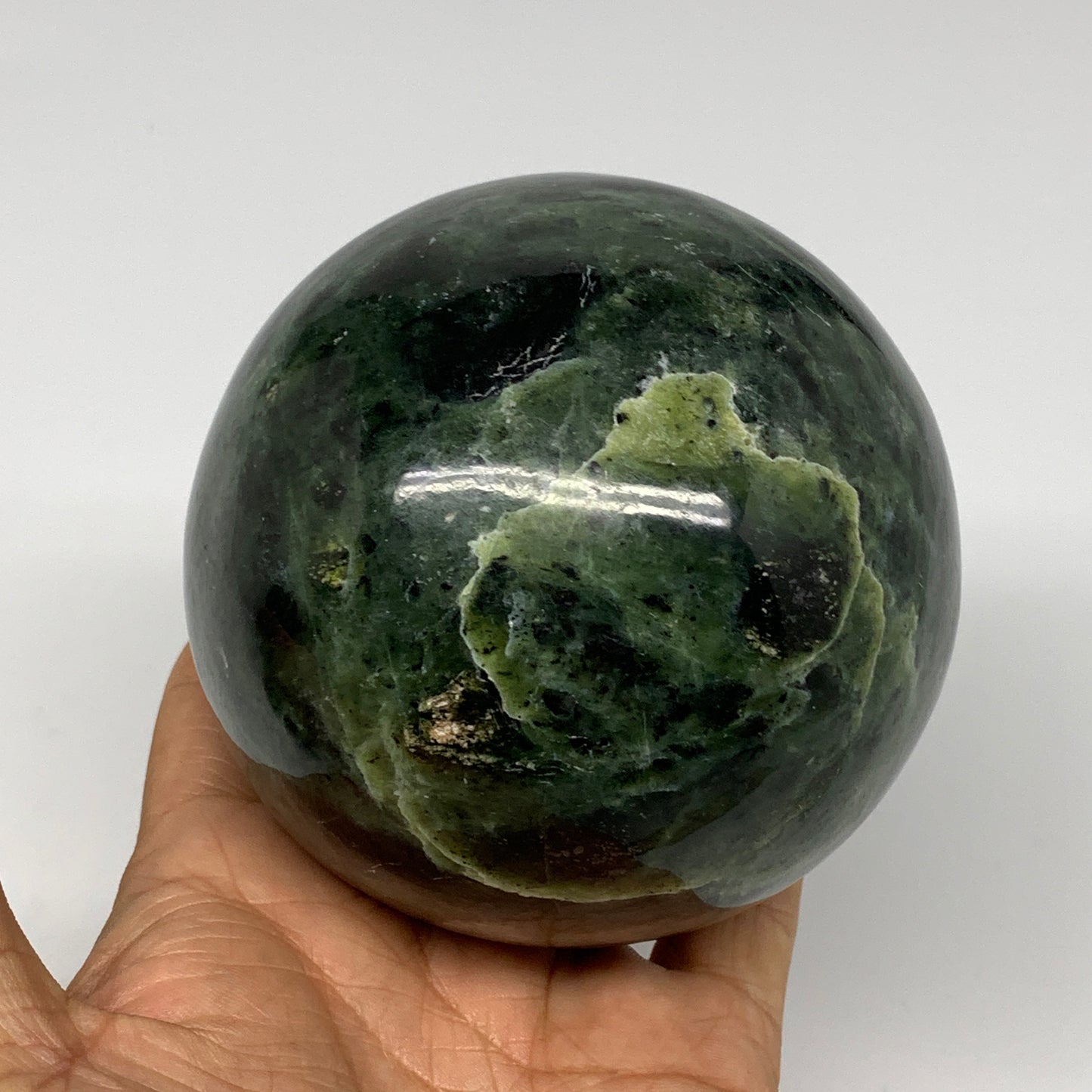 2.11 lbs, 3.5"(89mm) Nephrite Jade Sphere Gemstone,Healing Crystal,B25344