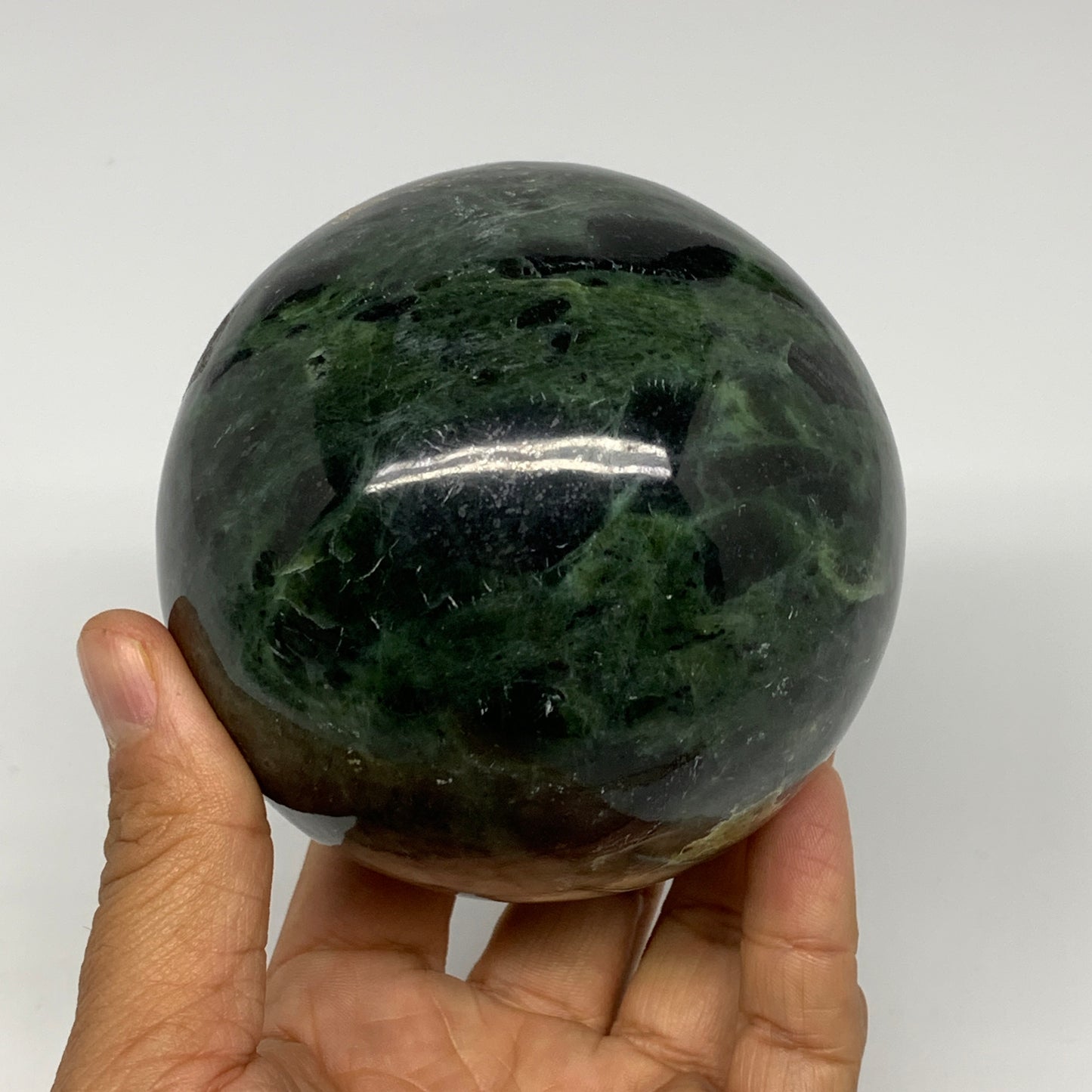 2.11 lbs, 3.5"(89mm) Nephrite Jade Sphere Gemstone,Healing Crystal,B25344