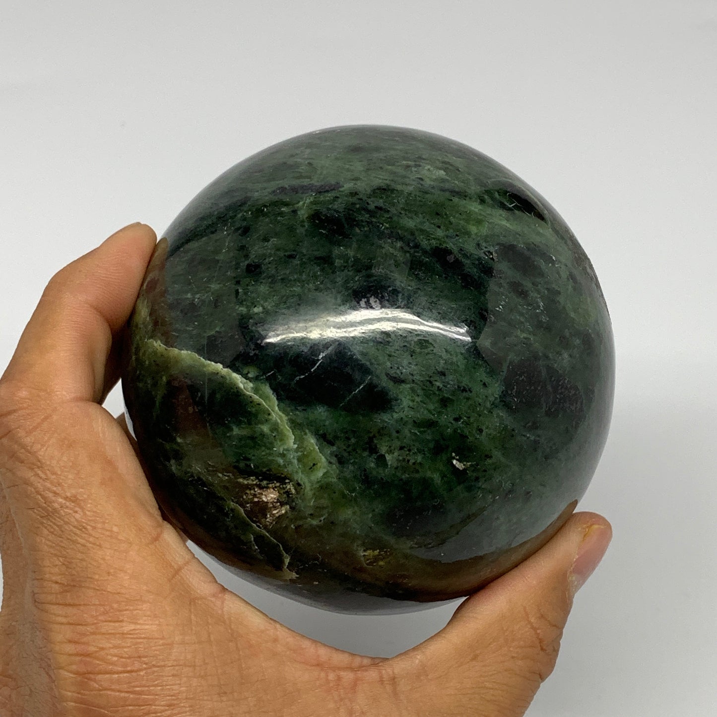 2.11 lbs, 3.5"(89mm) Nephrite Jade Sphere Gemstone,Healing Crystal,B25344