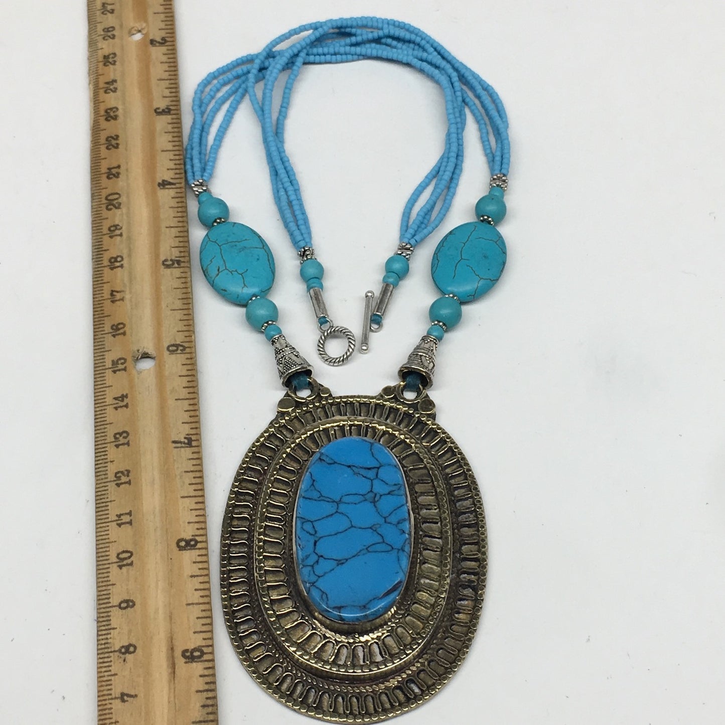 Turkmen Necklace Antique Afghan Tribal Turquoise Inlay Beaded ATS Necklace VS98