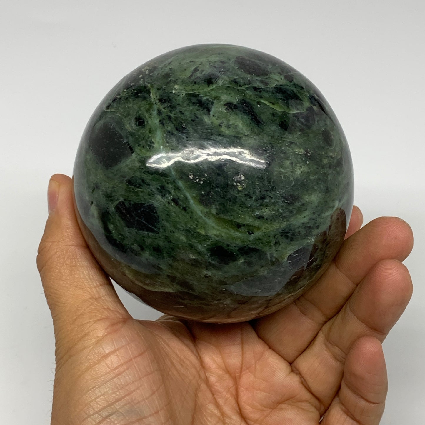 2.11 lbs, 3.5"(89mm) Nephrite Jade Sphere Gemstone,Healing Crystal,B25344