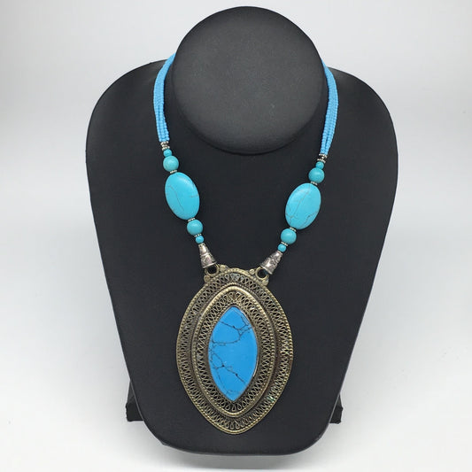 Turkmen Necklace Antique Afghan Tribal Turquoise Inlay Beaded ATS Necklace VS99