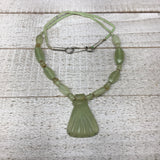 1pc,2mm-42mm, Green Serpentine Flower Carved Beaded Necklace,16"-18",NPH348