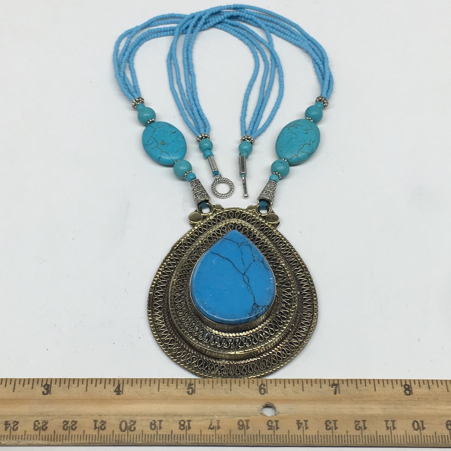 Turkmen Necklace Antique Afghan Tribal Turquoise Inlay Beaded ATS Necklace VS100