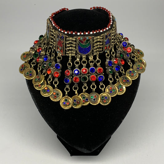 305g, 12"x4.25"Kuchi Choker Necklace Multi-Color Tribal Gypsy Bohemian,B14120