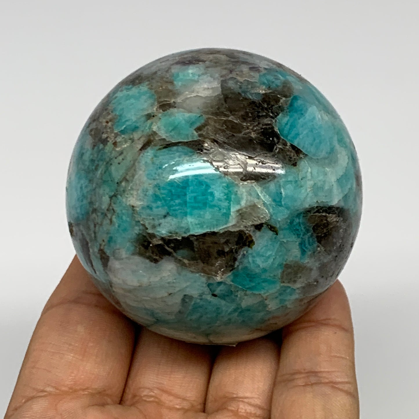 287g, 2.3" Amazonite Smoky Quartz Sphere Ball Gemstone from Madagascar,B14585