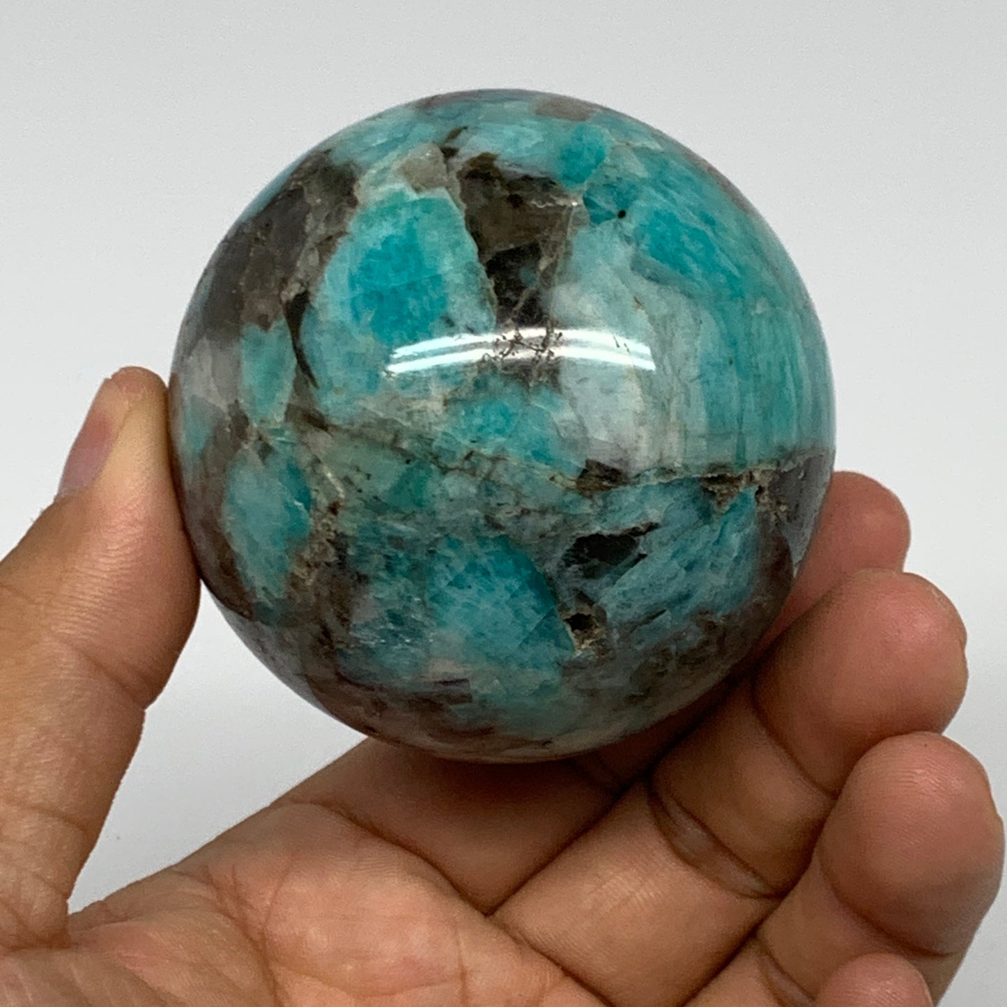 287g, 2.3" Amazonite Smoky Quartz Sphere Ball Gemstone from Madagascar,B14585