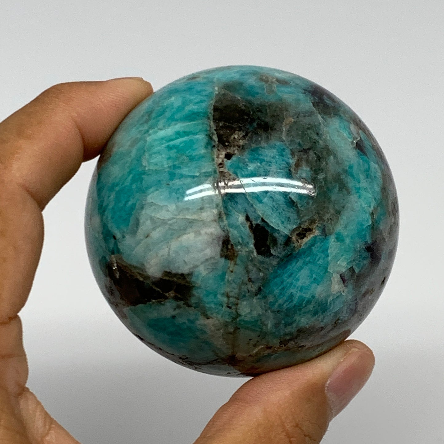 287g, 2.3" Amazonite Smoky Quartz Sphere Ball Gemstone from Madagascar,B14585