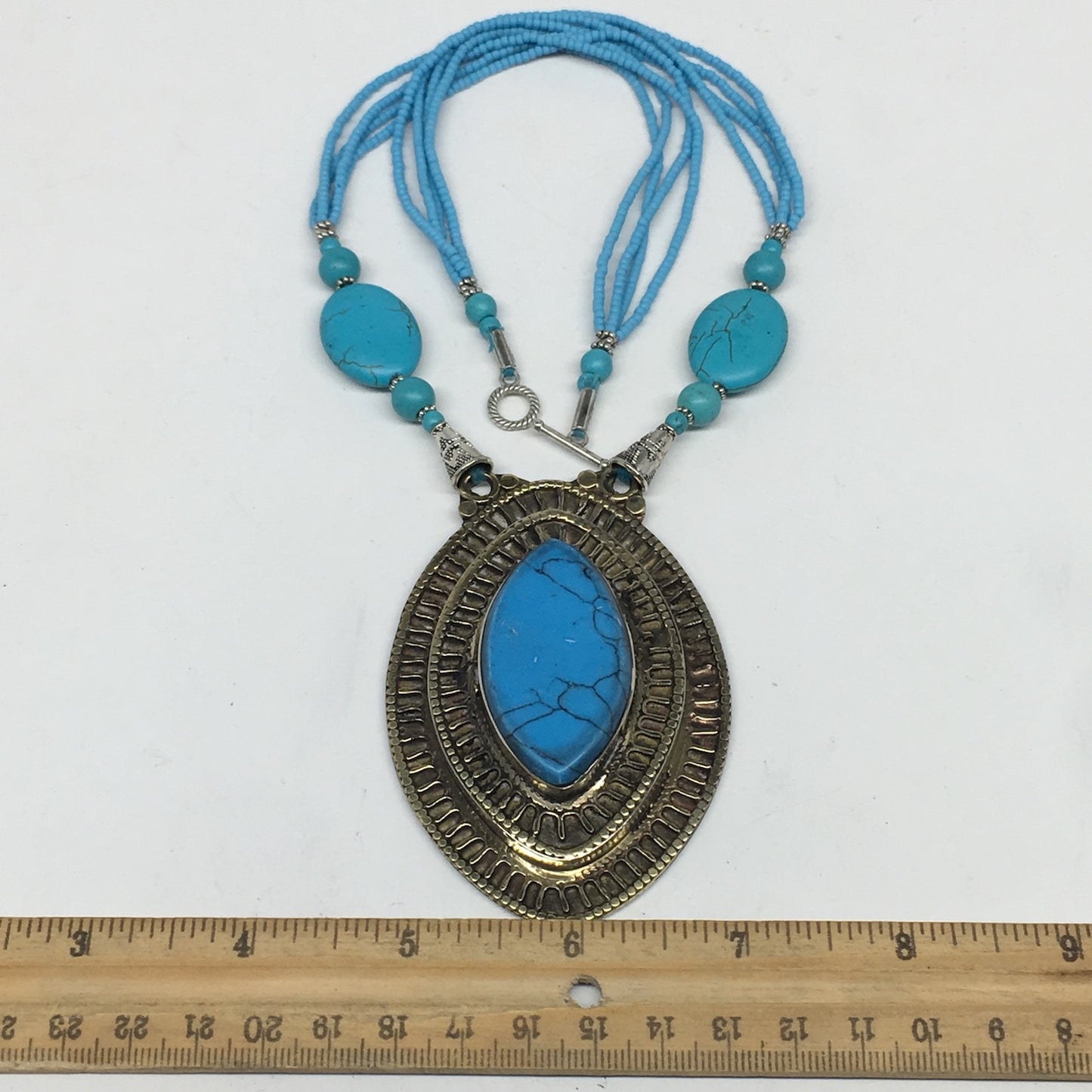 Turkmen Necklace Antique Afghan Tribal Turquoise Inlay Beaded ATS Necklace VS89