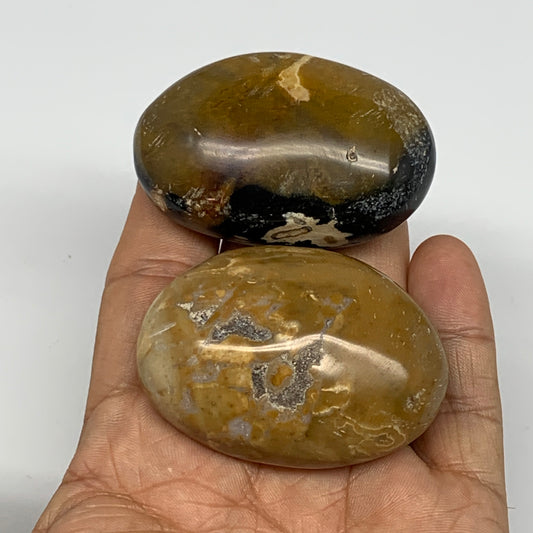 129g, 2.1"-2.2", 2pcs, Yellow Ocean Jasper Palm-Stone Decor @Madagascar, B18183