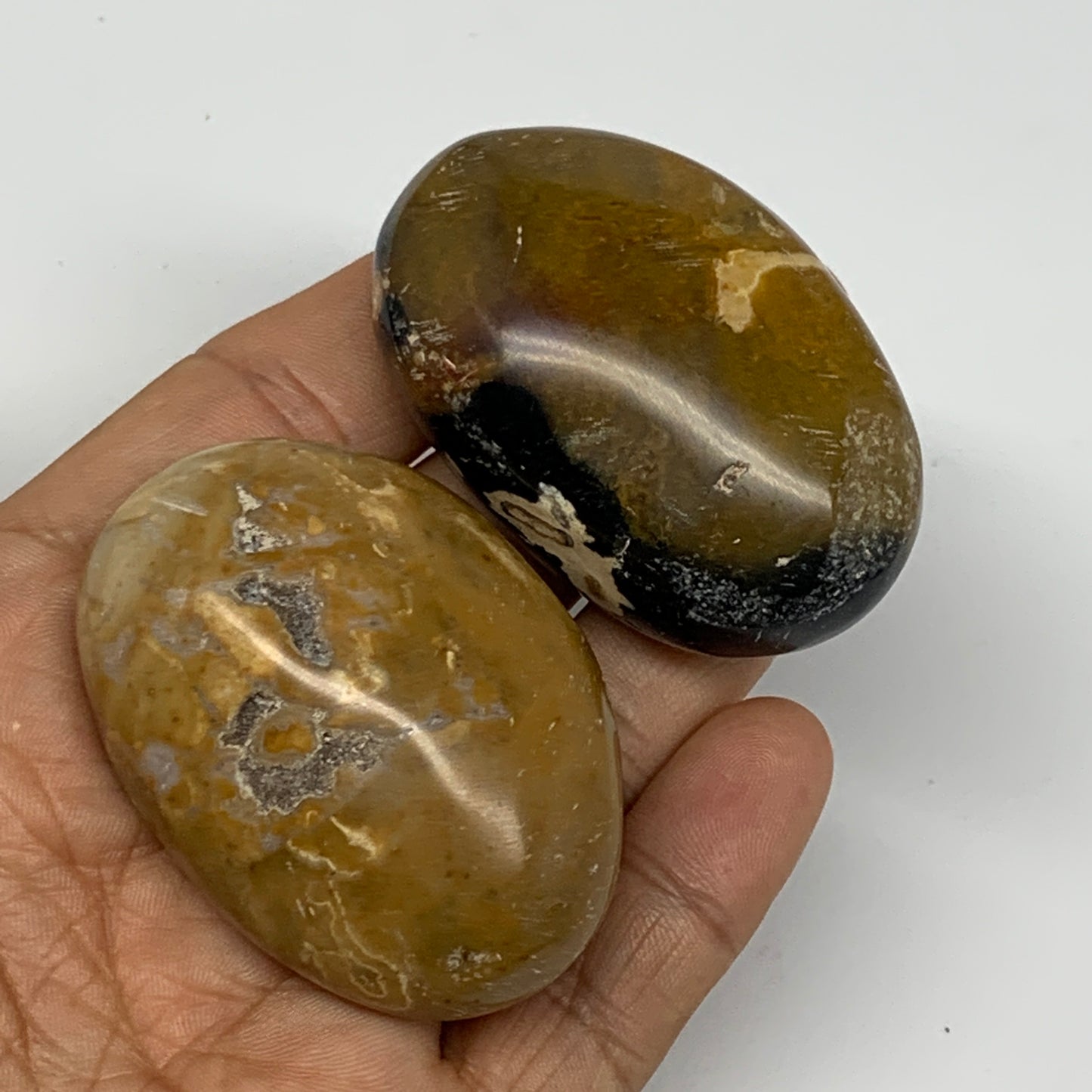 129g, 2.1"-2.2", 2pcs, Yellow Ocean Jasper Palm-Stone Decor @Madagascar, B18183