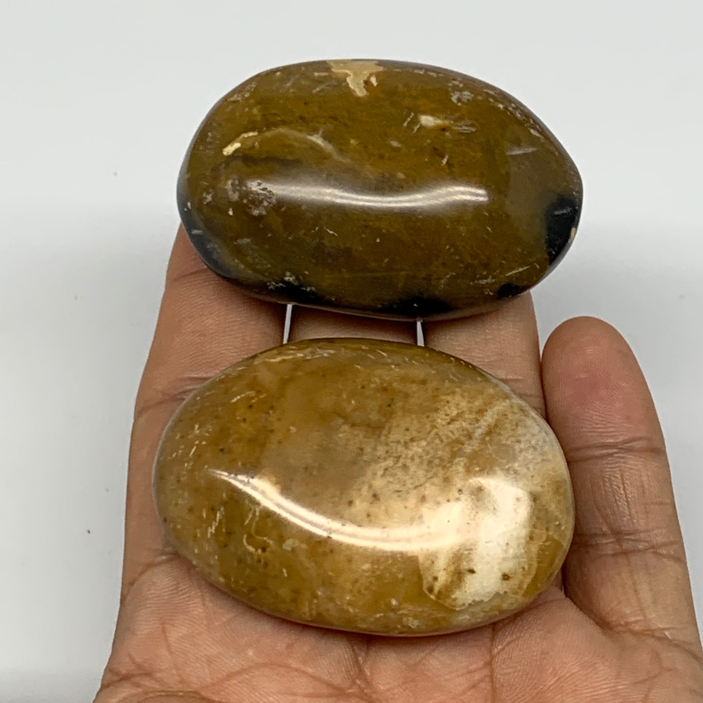 129g, 2.1"-2.2", 2pcs, Yellow Ocean Jasper Palm-Stone Decor @Madagascar, B18183