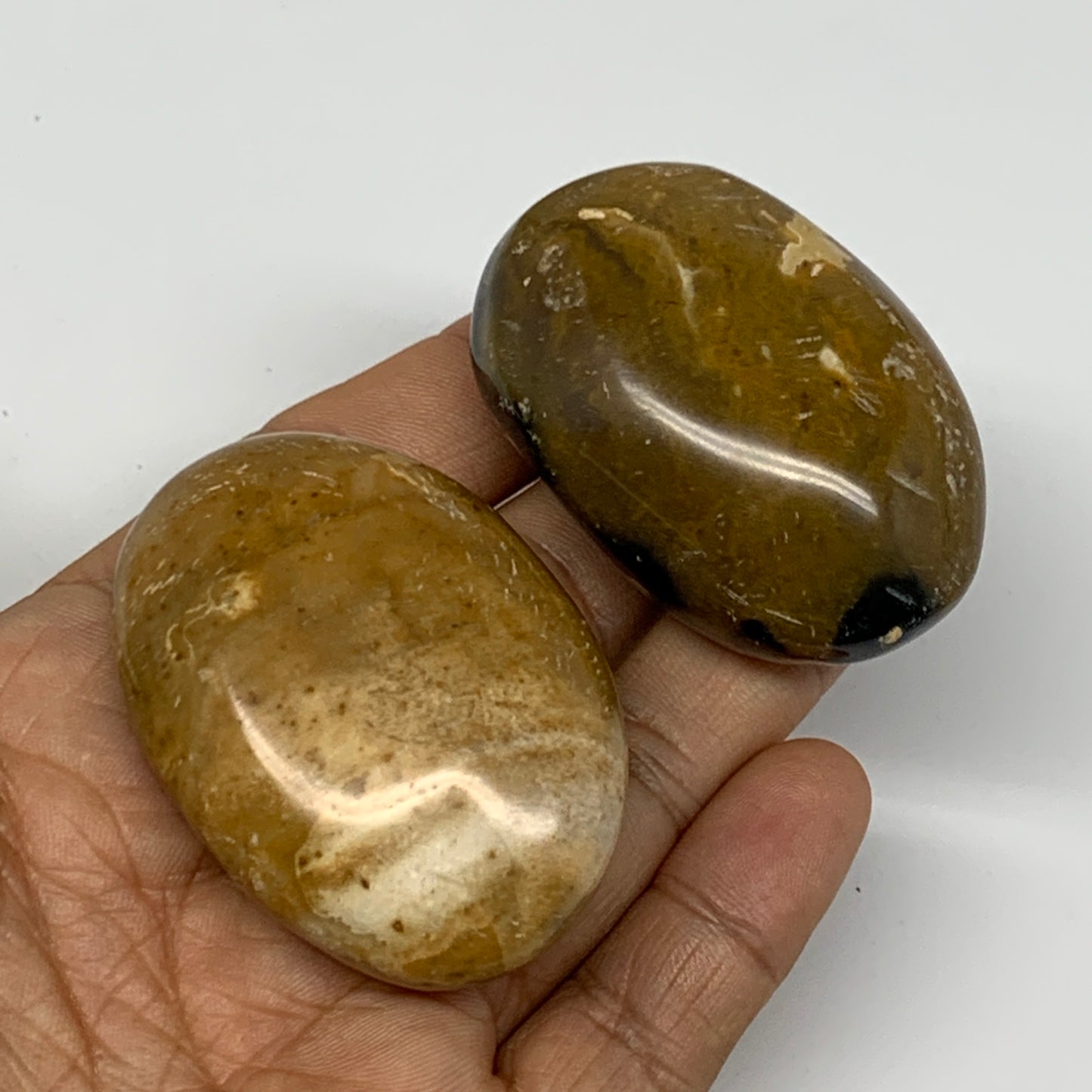 129g, 2.1"-2.2", 2pcs, Yellow Ocean Jasper Palm-Stone Decor @Madagascar, B18183