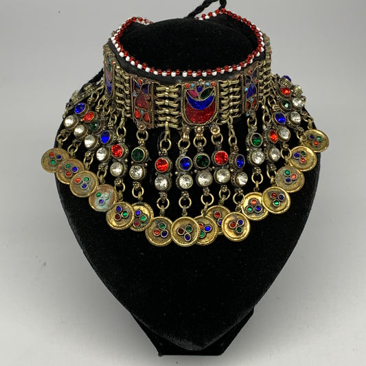 305g, 11.75"x4.5"Kuchi Choker Necklace Multi-Color Tribal Gypsy Bohemian,B14121