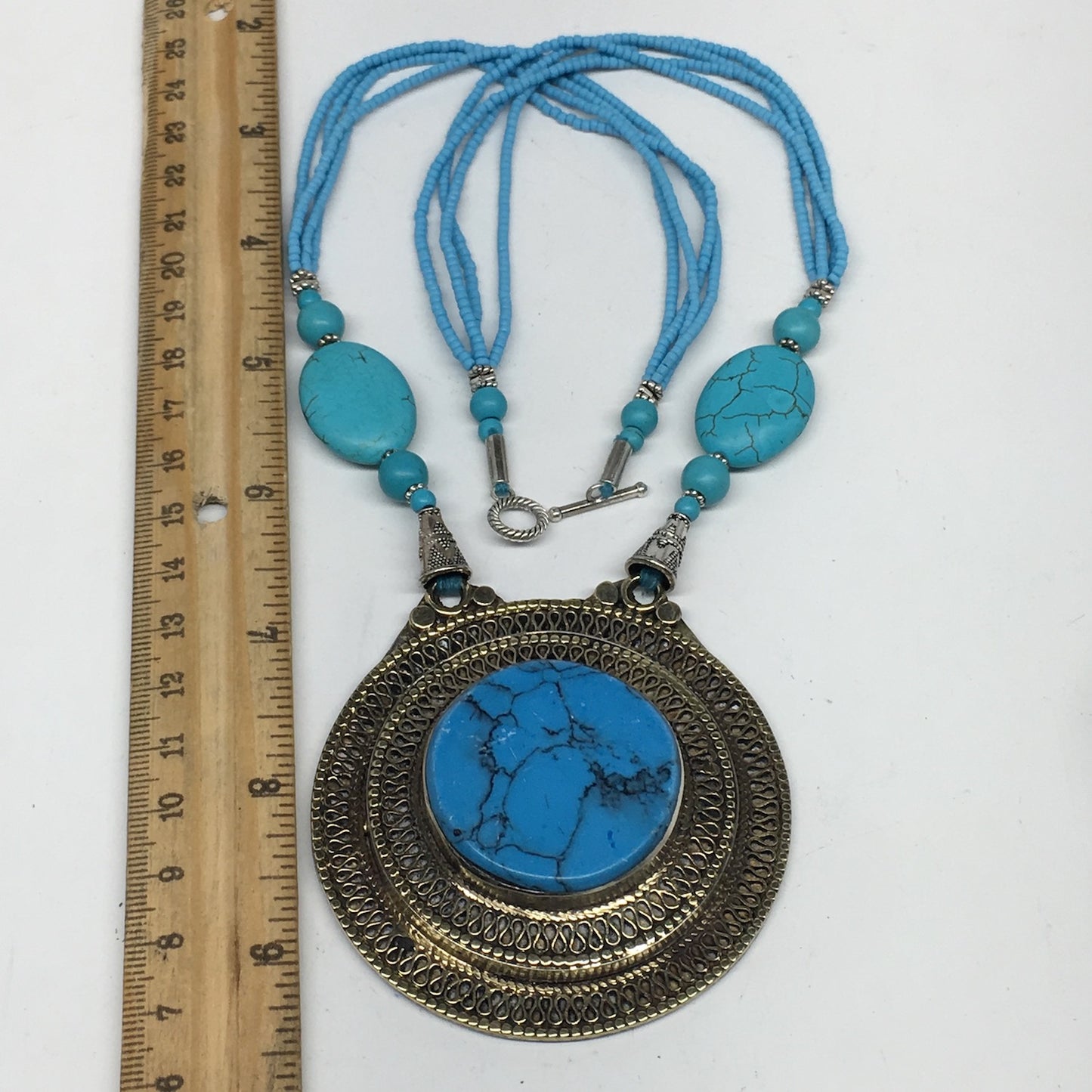 Turkmen Necklace Antique Afghan Tribal Turquoise Inlay Beaded ATS Necklace VS87